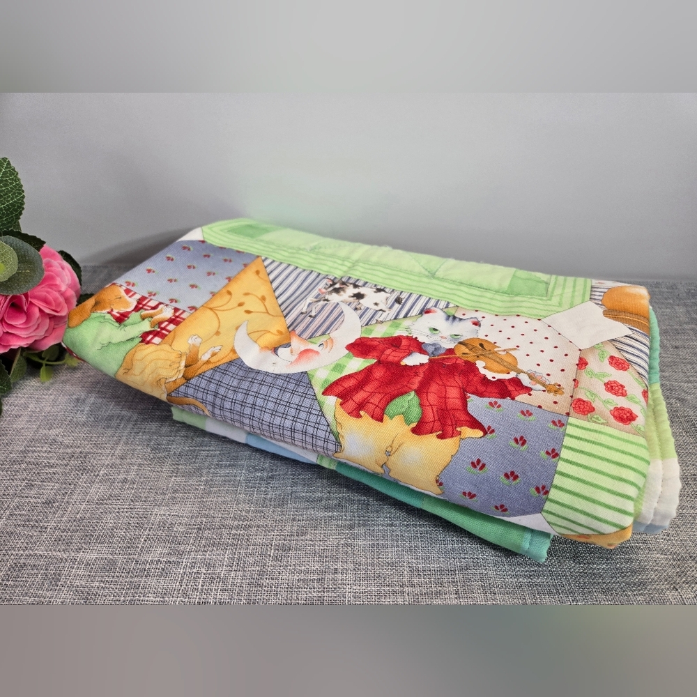 Vintage Crib Baby Blanket Quilt Mother Goose Nursery Rhymes Quilted Multicolor‎